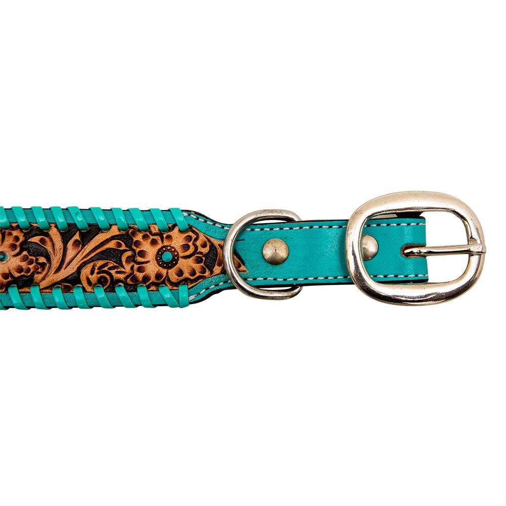Acety Hand-Tooled Leather Dog Collar