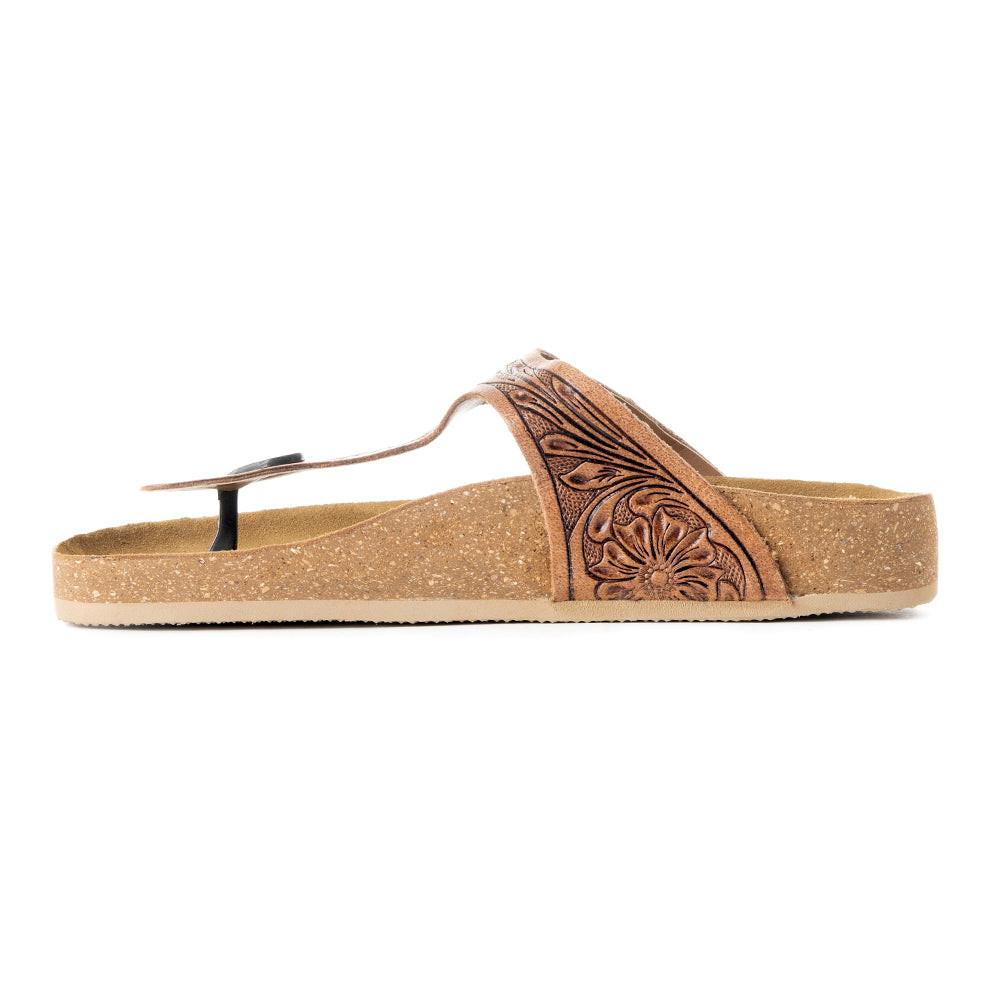 Myra Grashius Leather Slip-on Flats for Women - Handtooled Casual Sandals with Western Flair