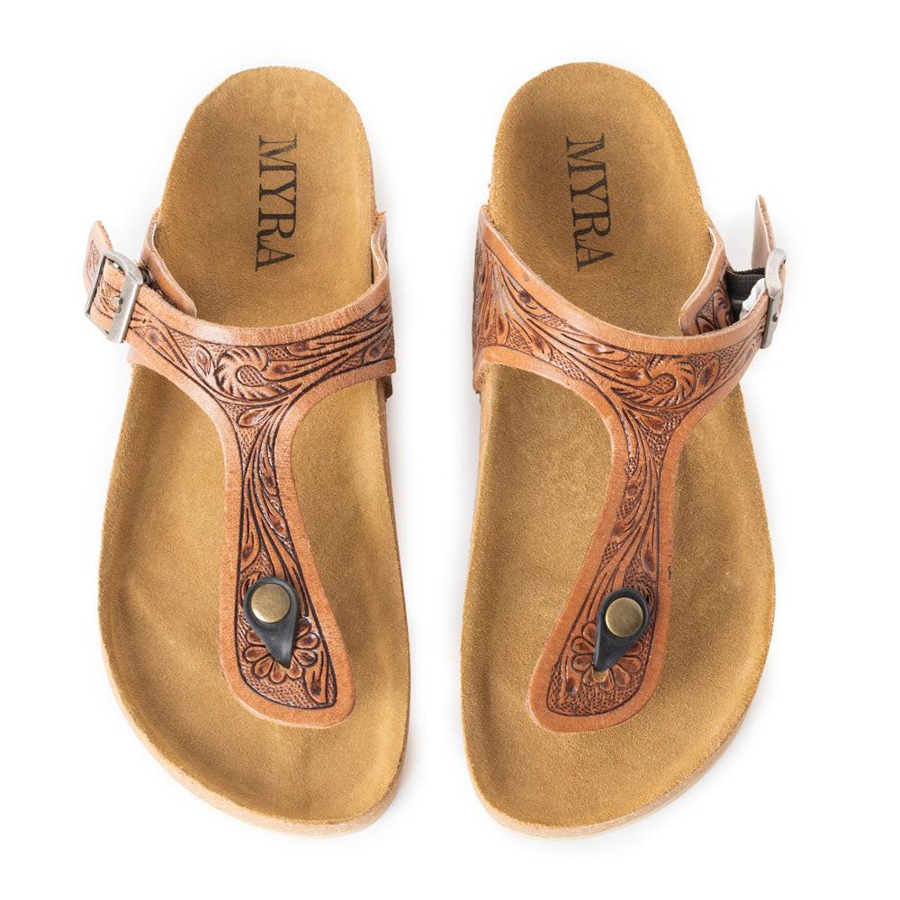 Myra Grashius Leather Slip-on Flats for Women - Handtooled Casual Sandals with Western Flair