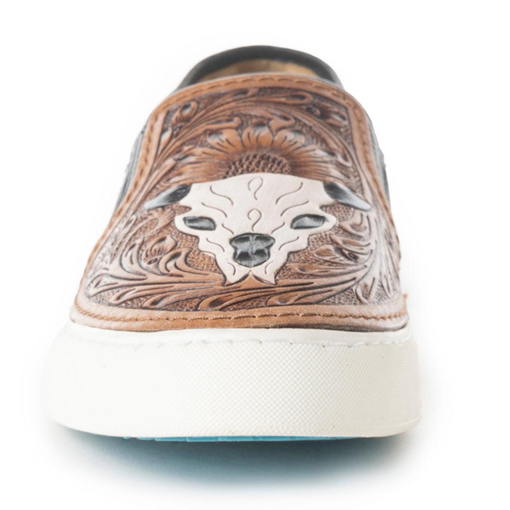 Myra Reflexo Textured Leather Slip-Ons -  Hairon Cowhide & Floral Tooling Comfort Sneakers for Women