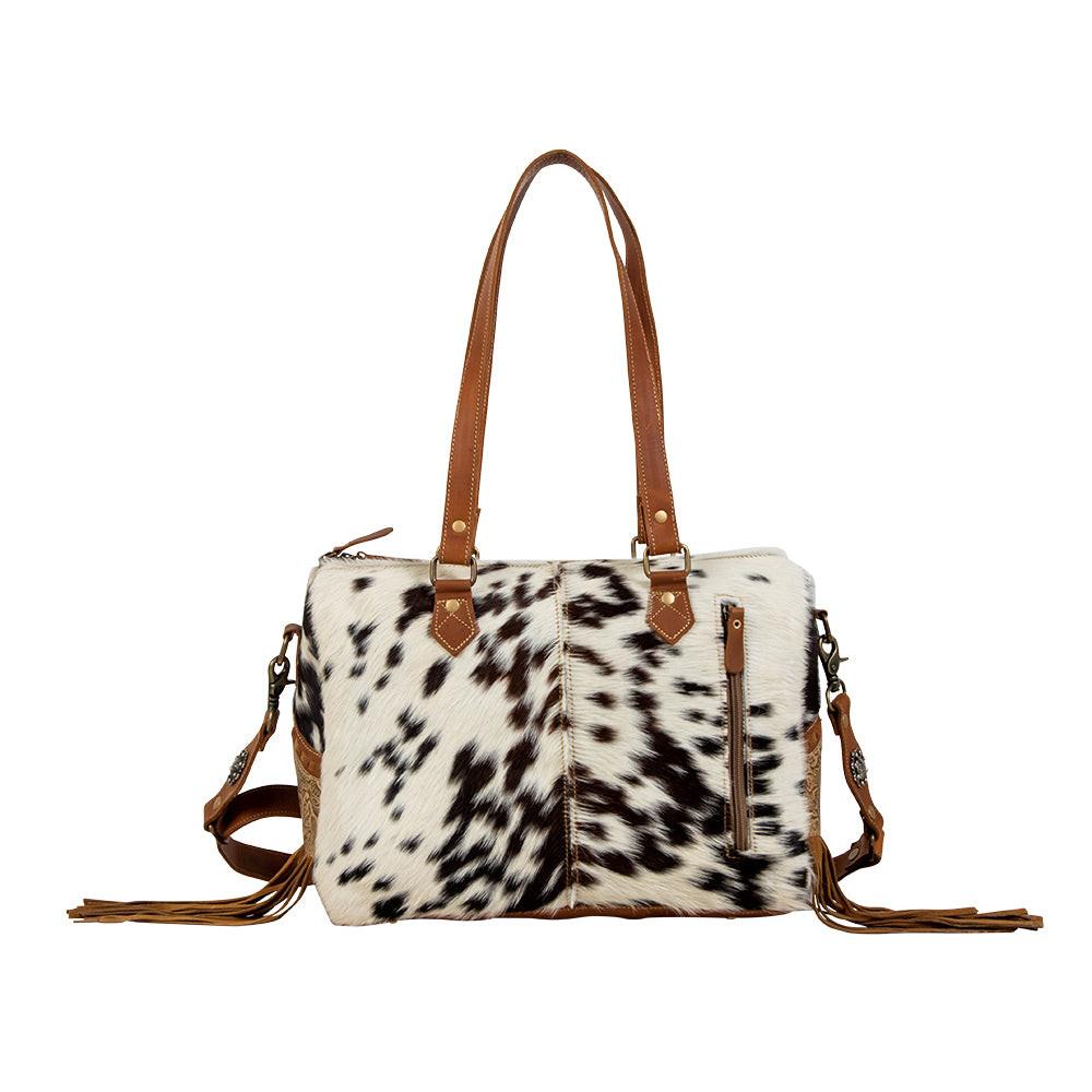 Myra Laredo Concealed Carry Bag - Hand-Stitched Hair-On Leather Satchel with Embossed Detailing and Western Fringe Design