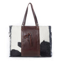 Myra Rosalinda Cross Stitched Hairon Leather Weekender Bag - Spacious Travel Tote with Stitch Trim and Durable Shoulder Straps