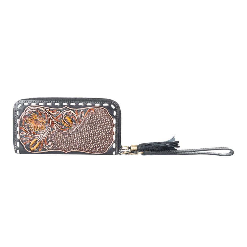 Bison Canyon Blooms Hand-Tooled Clutch Wallet