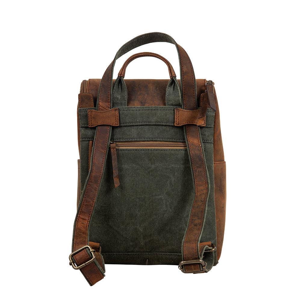 Myra Carriage Port Slimline Backpack - Aged Leather Flap, Rustic Daypack for Daily Commute & Outdoor Travel