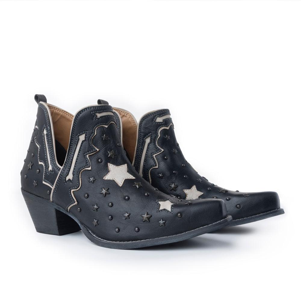 Myra Lone Star Sky Leather Rodeo Boots - Spilt-Top Handstitched Western Boots with Stud Detail for Rodeo Elegance