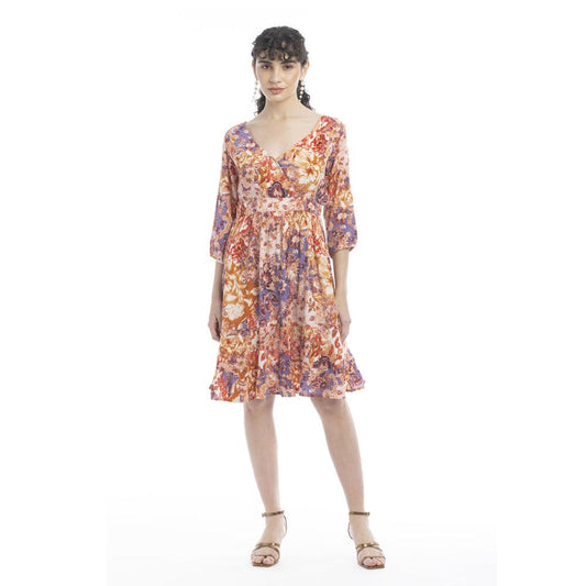 Farbenprächtiges V-Ausschnitt-Kleid