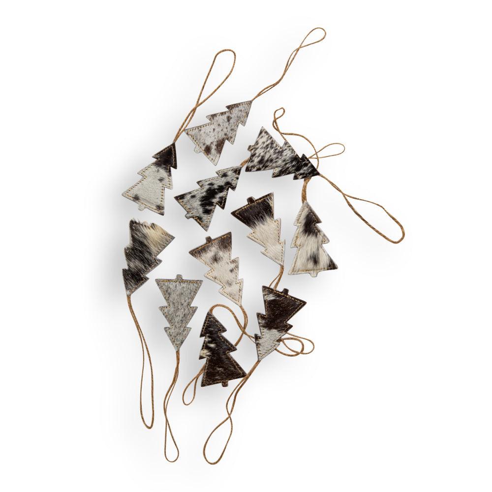 Christmas Tree Hair-On Hide Ornament Set In Black
