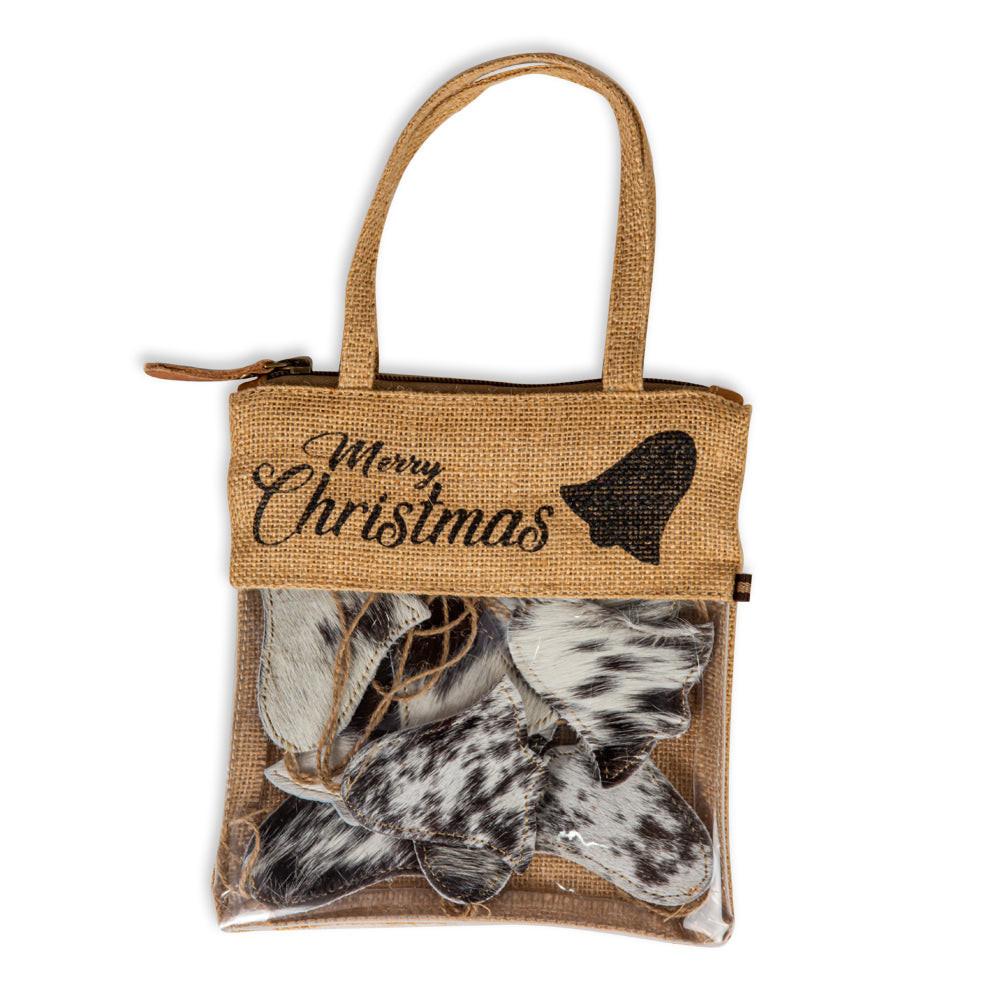 Christmas Tree Hair-On Hide Ornament Set In Black