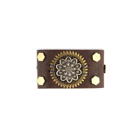 Leder-Manschettenarmband mit Adlerruf und Medaillon