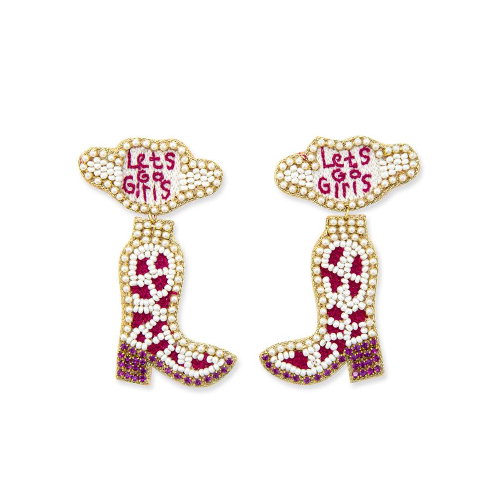 Letâ€™s Go Girls Beaded Boot Earrings