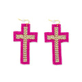 Beaded Cross Dangle Earrings in Magenta