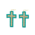 Beaded Cross Dangle Earrings in Teal