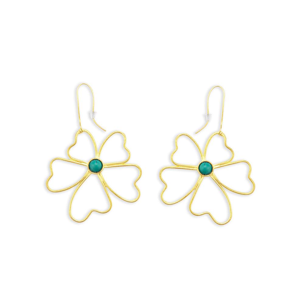 Peony Petals Flower Gold Toned Earrings
