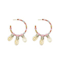 Shore Treasures Woven, Beaded Earrings With Cowrie Shell  Charms
