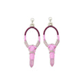 Krystal Key Woven, Beaded Earrings With Crystal Charm in Pink