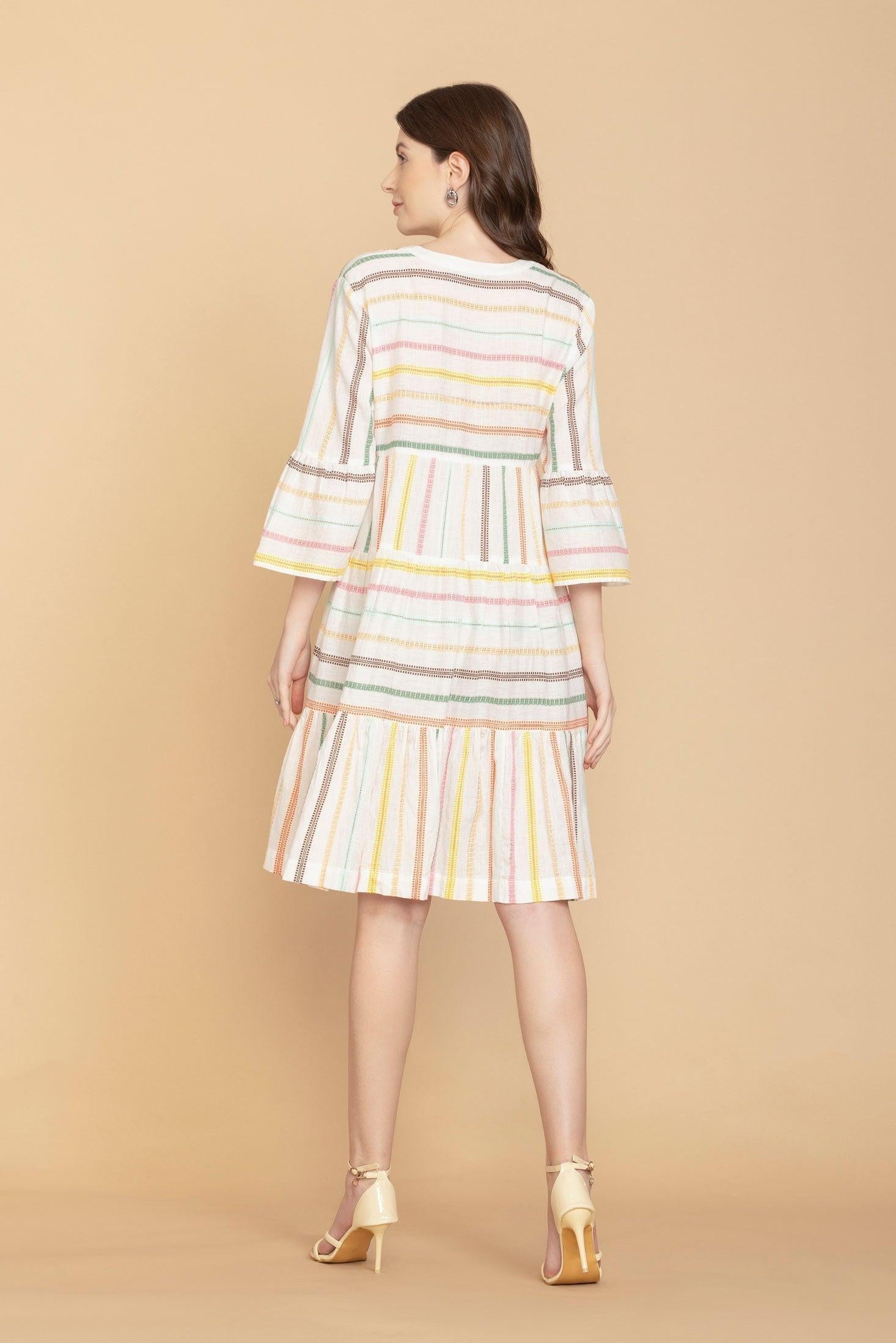 Spring Skies V-Neck Mid-Sleeve Dress