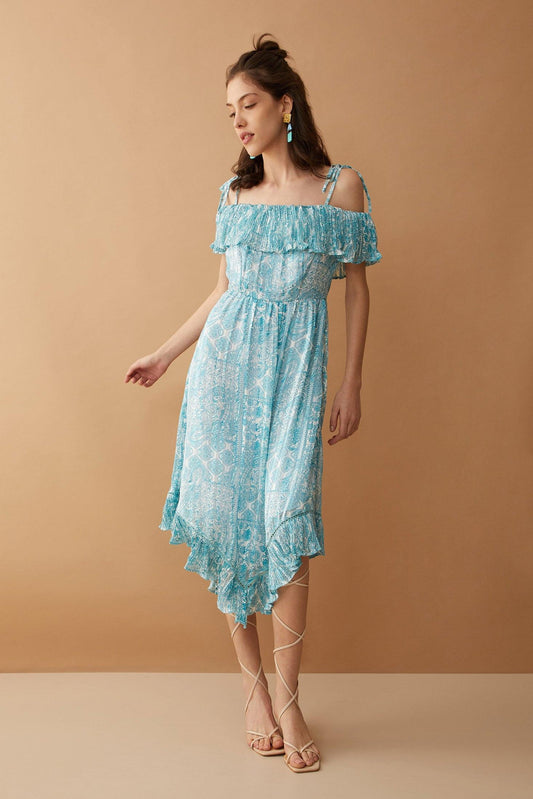 Blaues schulterfreies Kleid „Marlina“