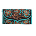 Myra Flower Crest Tooled Leather Wallet Floral Embossed with Turquoise Accents