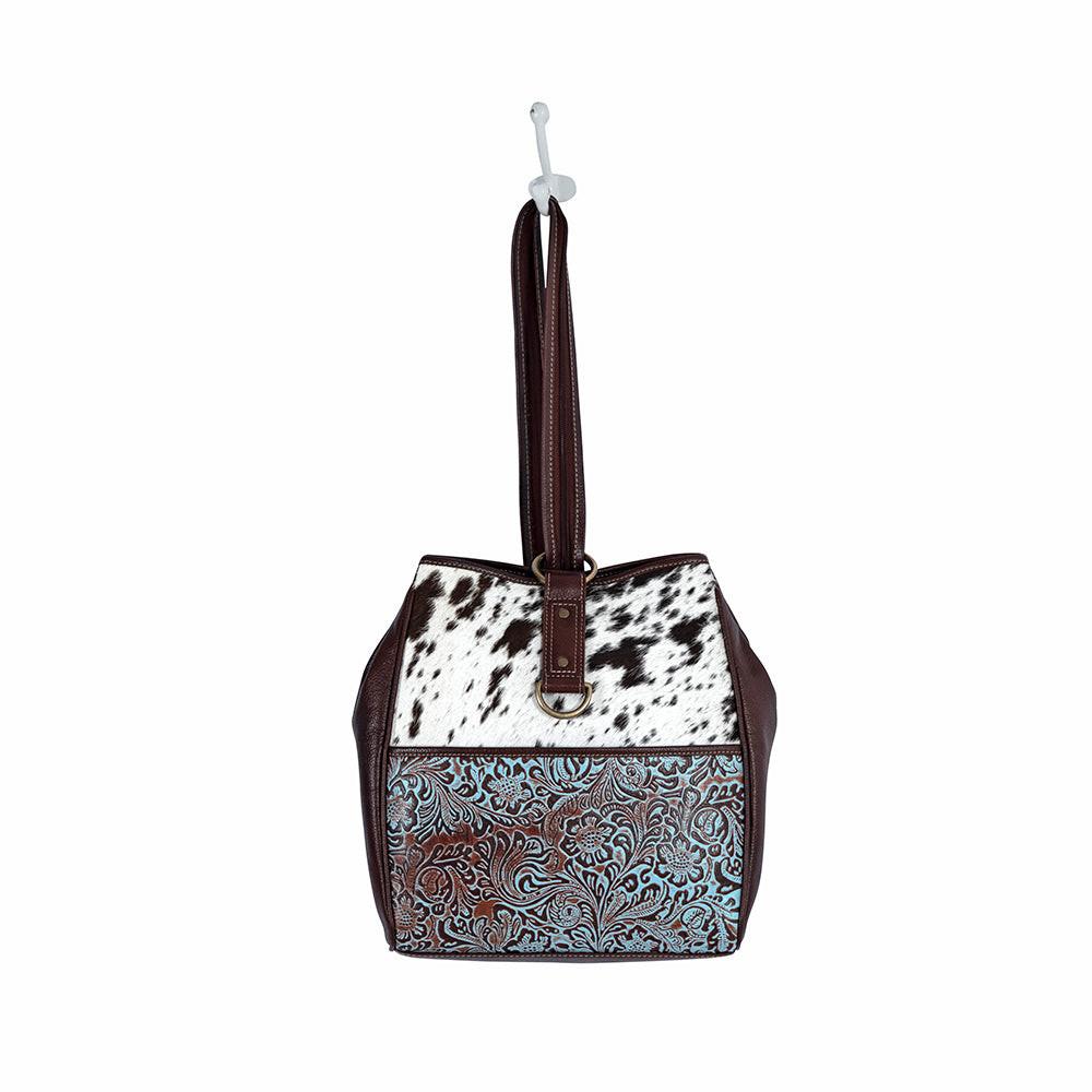Myra Mountain Trail Convertible Crossbody Bag – Turquoise Embossed Leather & Hairon Panel with Ring Accent