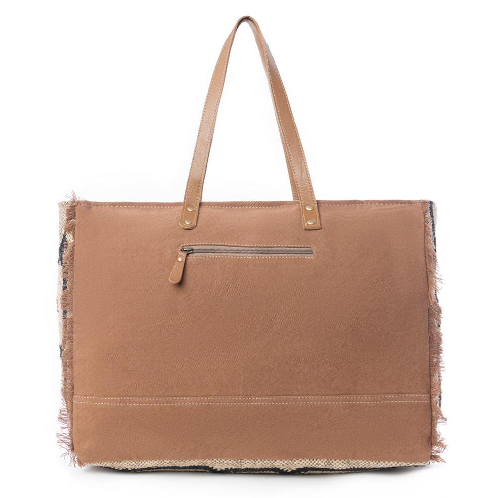 Myra Kaliko Hill Canvas Weekender Bag for Women Handwoven Boho Print with Dual Shoulder Handles