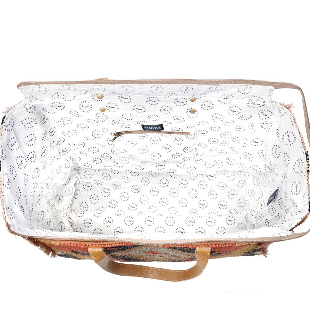 Myra Kaliko Hill Canvas Weekender Bag for Women Handwoven Boho Print with Dual Shoulder Handles