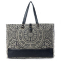 Myra Carmela Printed Canvas Weekender Bag â€“ Leather Handles with Buckle Strap, Spacious Travel Tote for Western Getaways