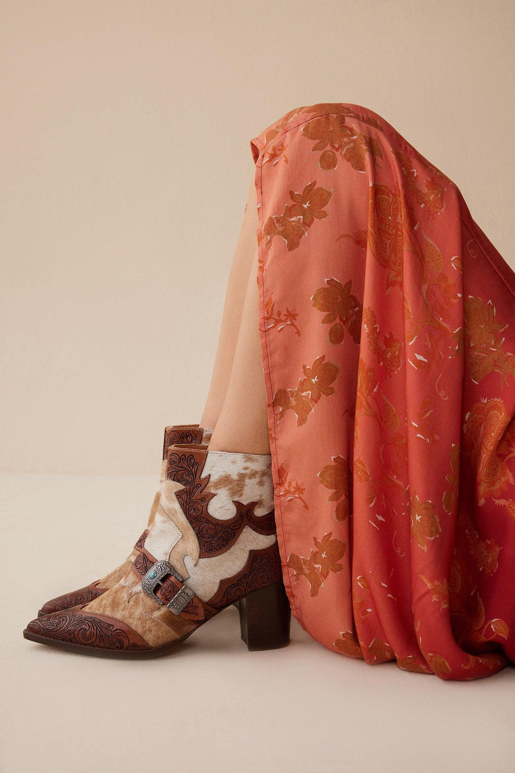 Myra Goldie Hairon Leather Boots for Women - Ankle Boots with Handtooled Leather Accents & Block Heels for Carnival Fun