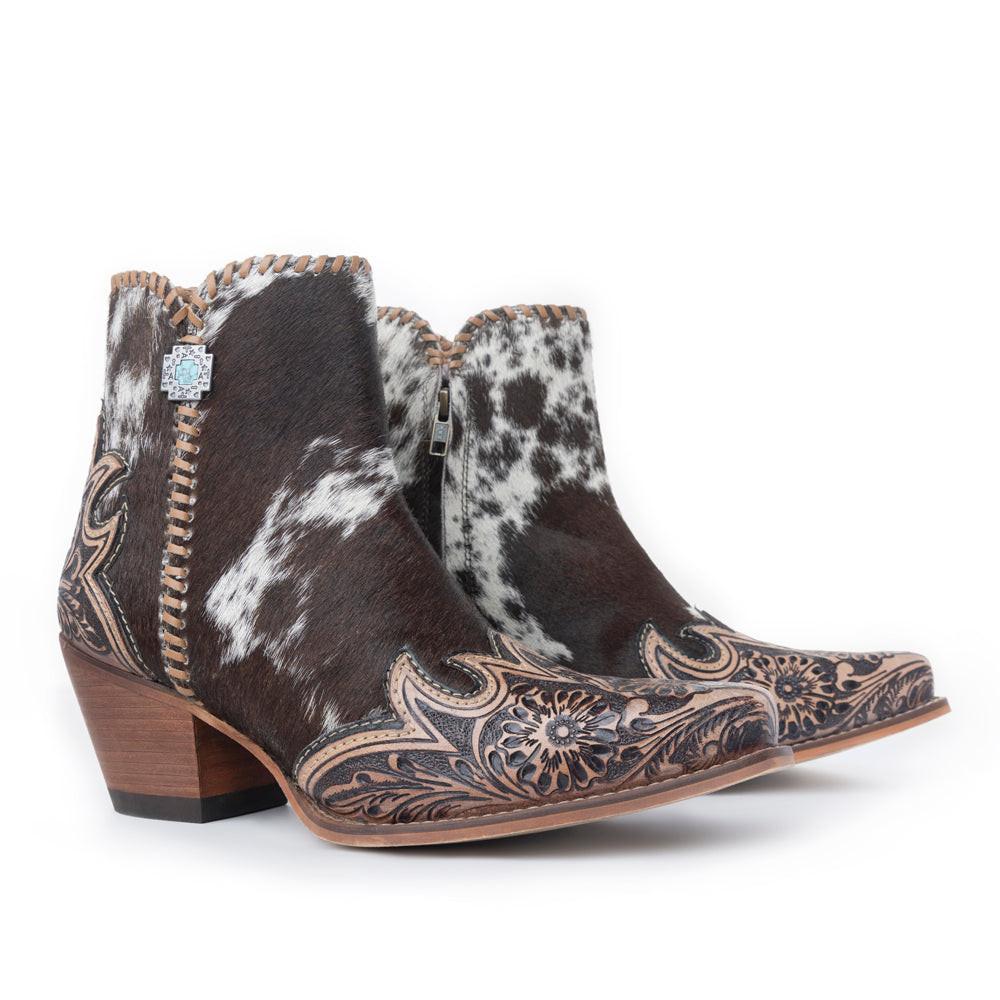 Myra Margie Leather Boots for Women - Hairon Ankle Boots with Handtooled Leather Details for Carnival Sundowns
