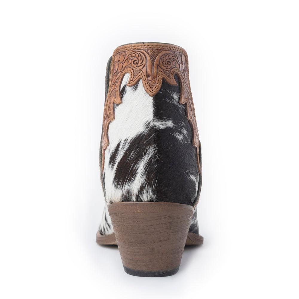Myra Cassidy Trail Split-Top Leather Boots - Pointed Toe, Low Block Hairon Hide Heels for Ranch Adventures