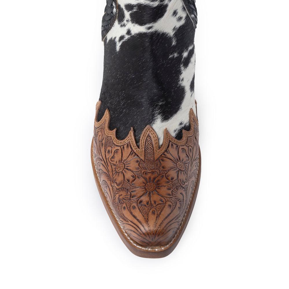 Myra Georgina Hairon Boots for Women - Spilt-Top Handtooled Pointed Toe Cowgirl Boots for Rustic Rodeo Glam