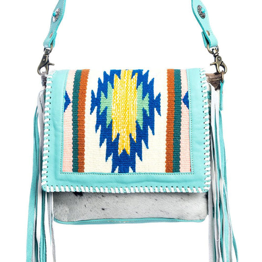 Zunia Leder- & Hairon-Tasche in Türkis