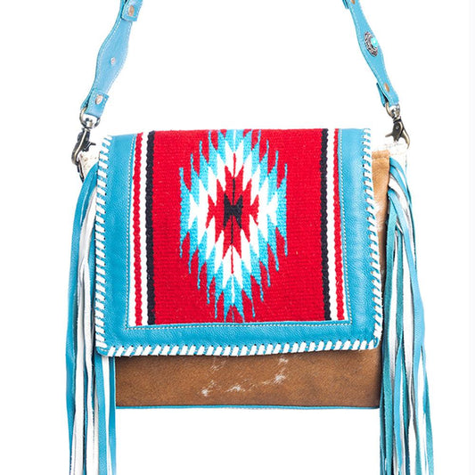 Zunia Leder- und Haaron-Tasche in Flussblau