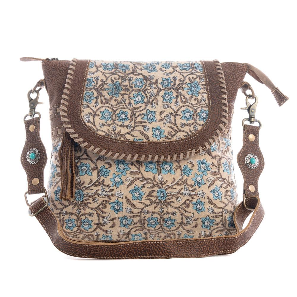Myra San Ysidro Falls Paisley Print Shoulder Bag for Women – Leather Straps with Turquoise Stud Detailing for Carnival Adventures