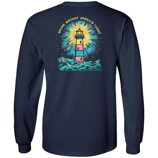 Leuchtturm "Shine Bright" auf marineblauem Southern Couture Classic Langarmshirt