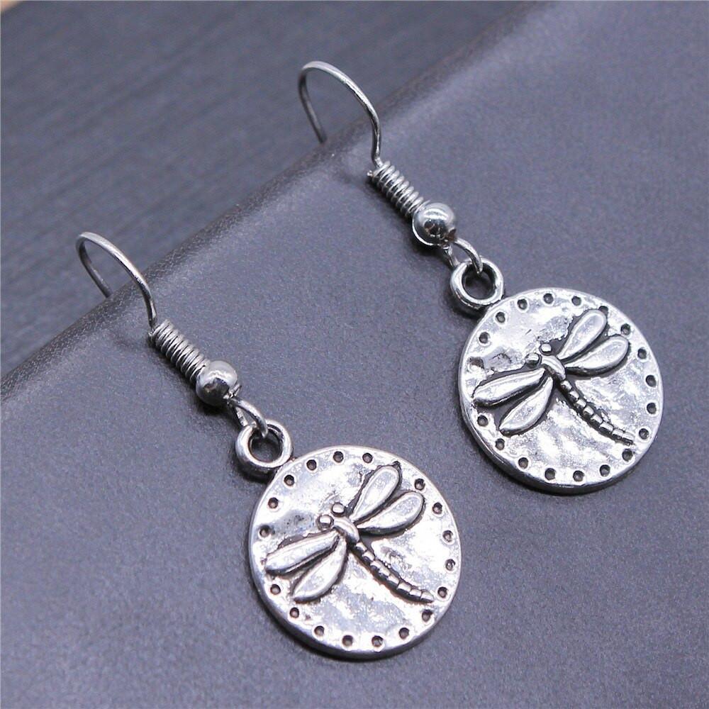 Beautiful Silver Dragonfly Pendant Earrings