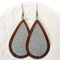 Gorgeous Silver Glitter Wood Drop Earrings