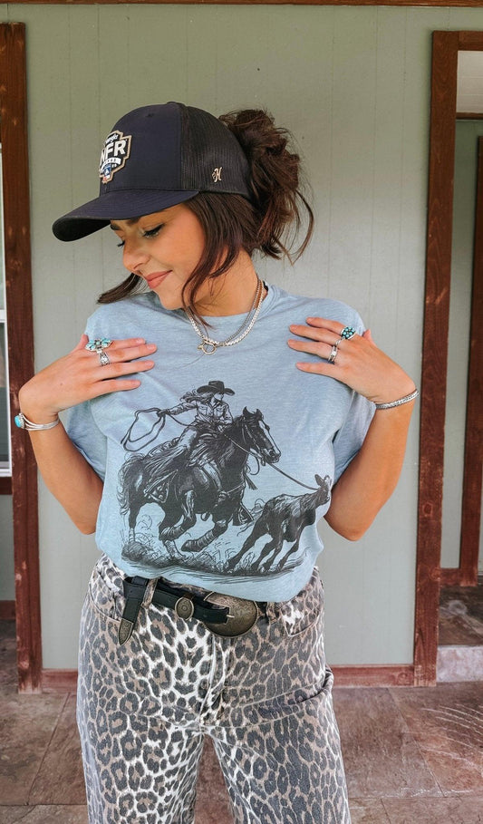 Cowgirl Calf Roper Grafik-T-Shirt