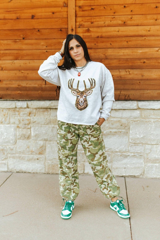 Hirschjagd Pailletten-Patch Sweatshirt