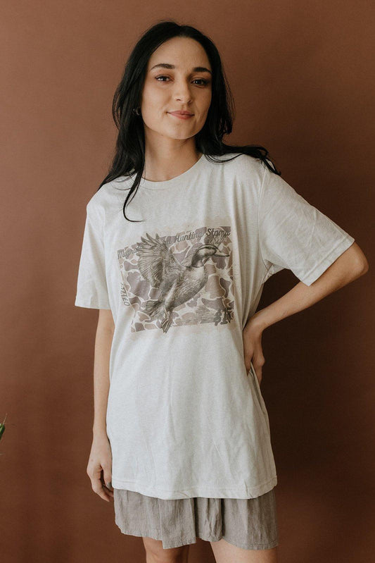T-Shirt mit Enten-Stempel-Grafik – Creme