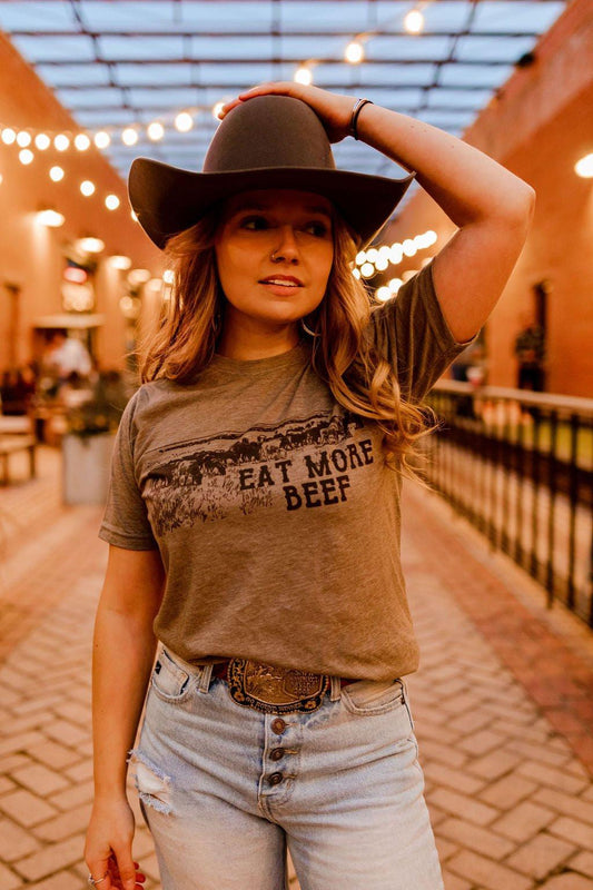Eat More Beef Western Grafik-T-Shirt