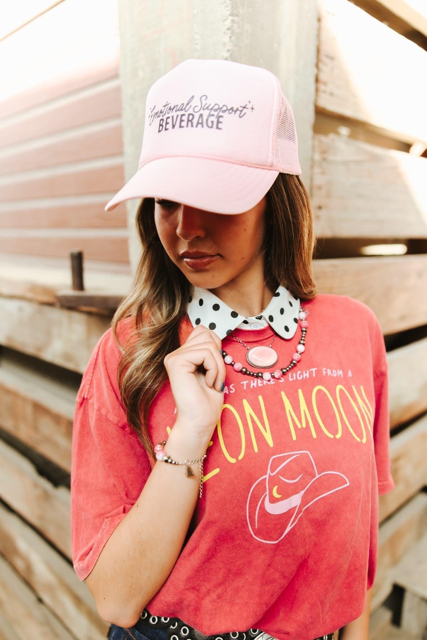 Emotional Support Beverage Pink Trucker Hat