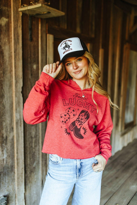 Glücksgefühle Raw-Saum V-Ausschnitt Crop-Sweatshirt mit Grafik