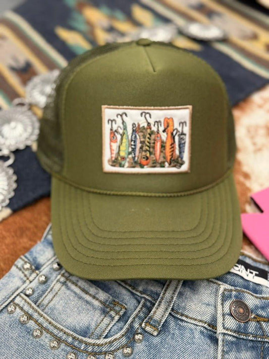Bestickte Fischerköder-Trucker-Kappe