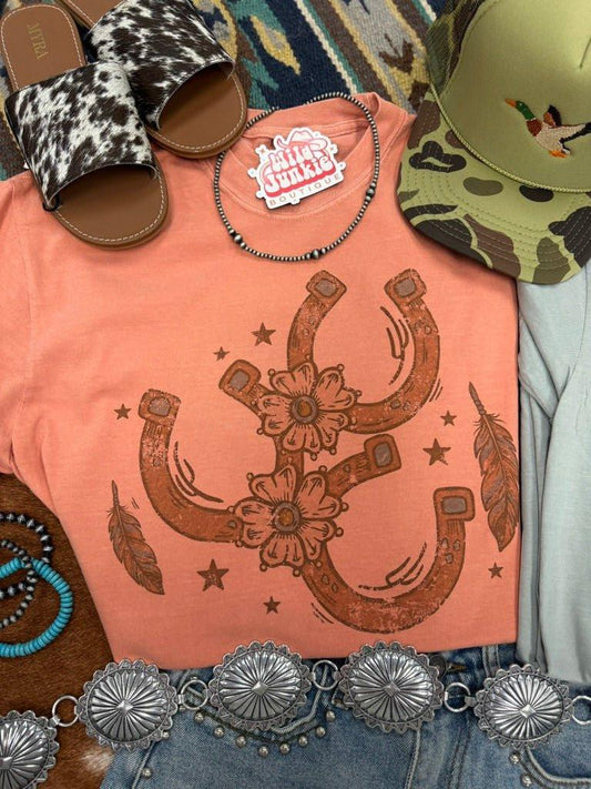 T-Shirt mit floralem Hufeisen-Graphic - Terracotta
