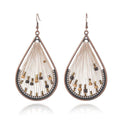 Large String and Wood Drop Earrings