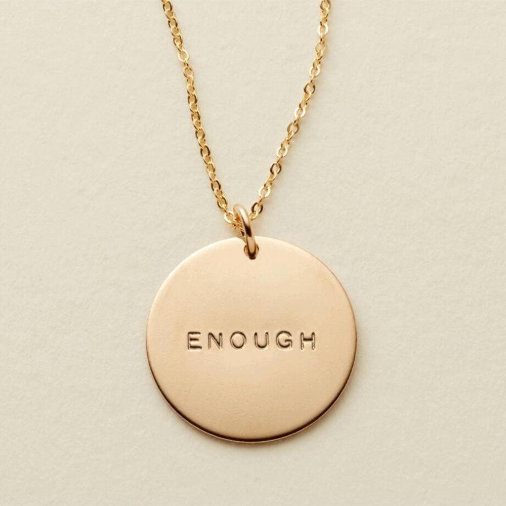 Delicate "Enough" Gold Disc Engraved Pendant Necklace