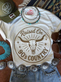 Raised On 90's Country Steer Skull Graphic Tee