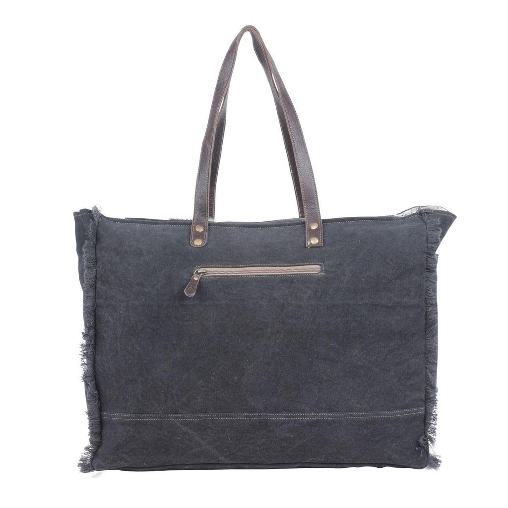 Myra Sea Grass Hair-On Leather Tote - Spacious Cowhide Bag with Embossed Front Pocket for Everyday Elegance