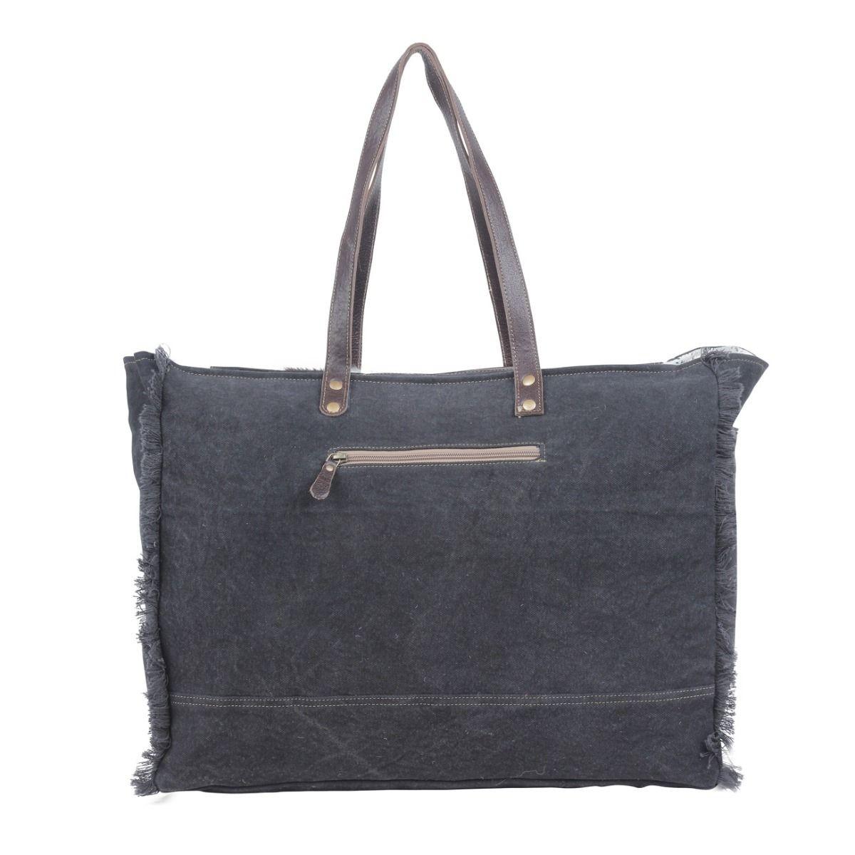 Myra Sea Grass Hair-On Leather Tote - Spacious Cowhide Bag with Embossed Front Pocket for Everyday Elegance