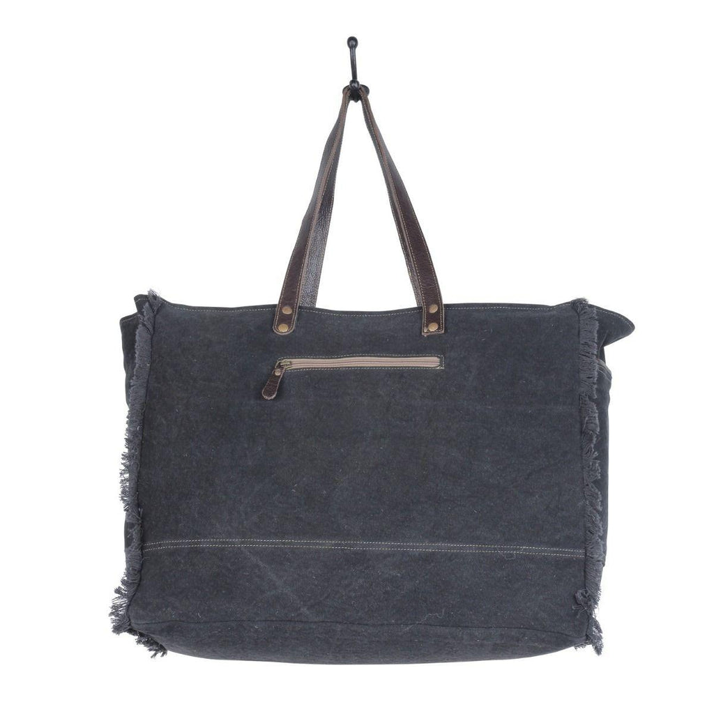 Myra Sea Grass Hair-On Leather Tote - Spacious Cowhide Bag with Embossed Front Pocket for Everyday Elegance